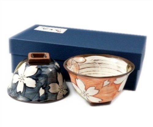 新品 有田 波佐見焼 菊祥窯 織部濃桜 組茶碗(夫婦茶碗) 20605