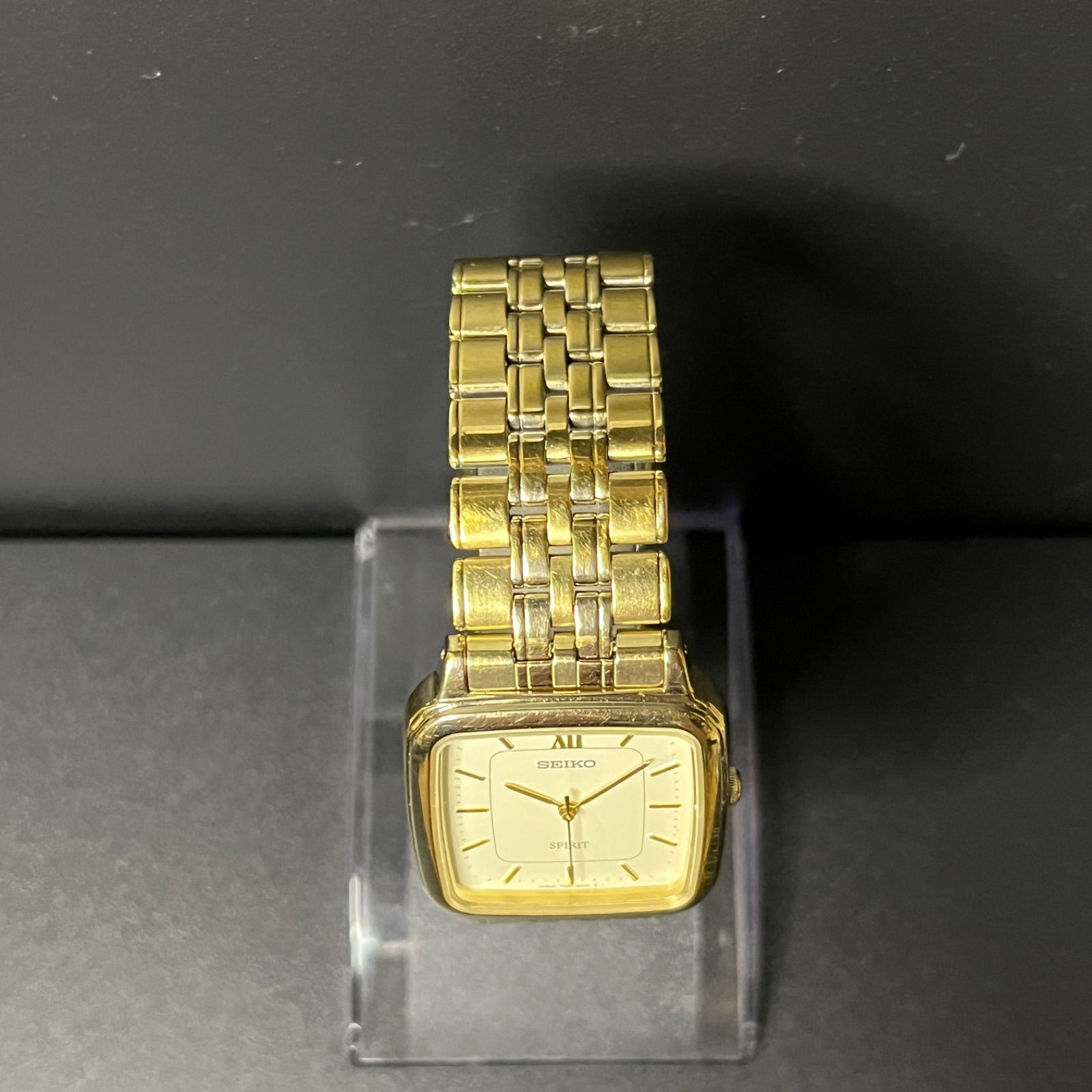 稼働品】 SEIKO SPIRIT ゴールド スクエア クォーツ セイコー 7N01 