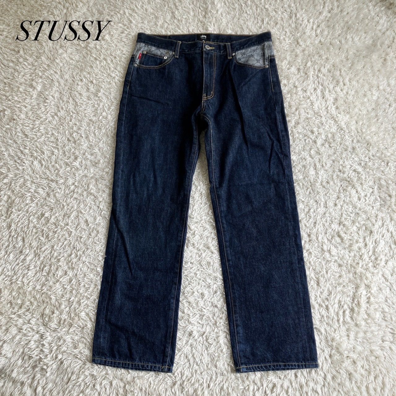 美品！STUSSY ステューシー デニムパンツ 切り替えデザイン 刺繍ロゴ 