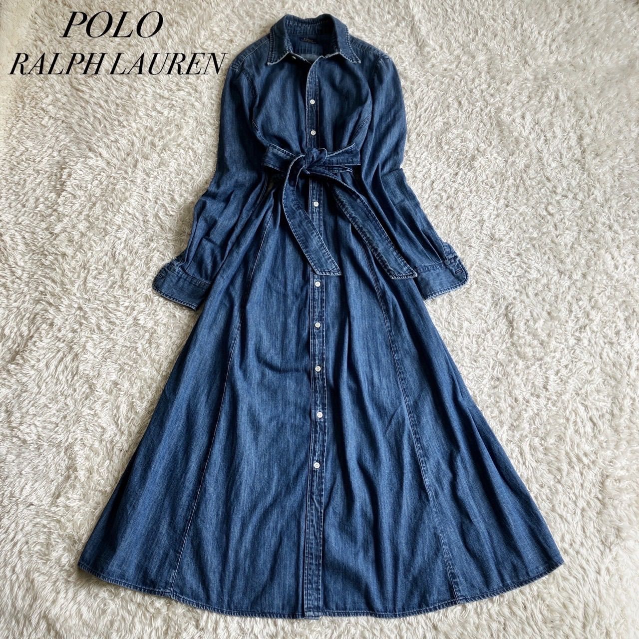美品 サイズ 6✨ポロラルフローレン デニム シャツワンピース ベルト ポニー 美品！POLO RALPH LAUREN ラルフローレン デニムワンピース シャツ