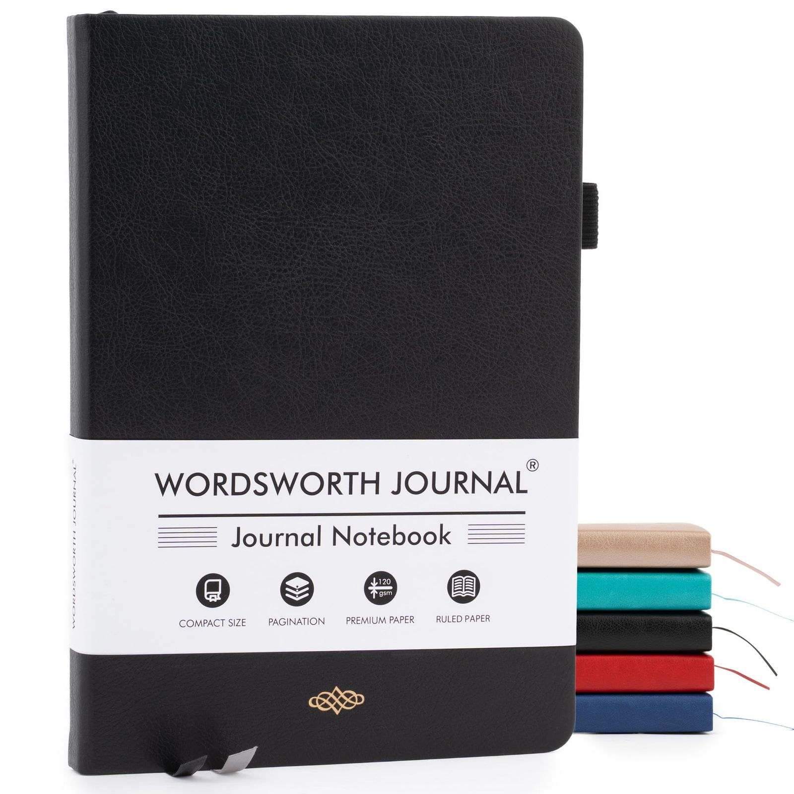 新品 Wordsworth & Black A5 罫線入りジャーナル 216ページ ハードカバーレザー 120GSM用紙 仕事やスケッチに使えるジャーナリングノート 女性・男性向けジャーナル ギフトボックス付き ブラック