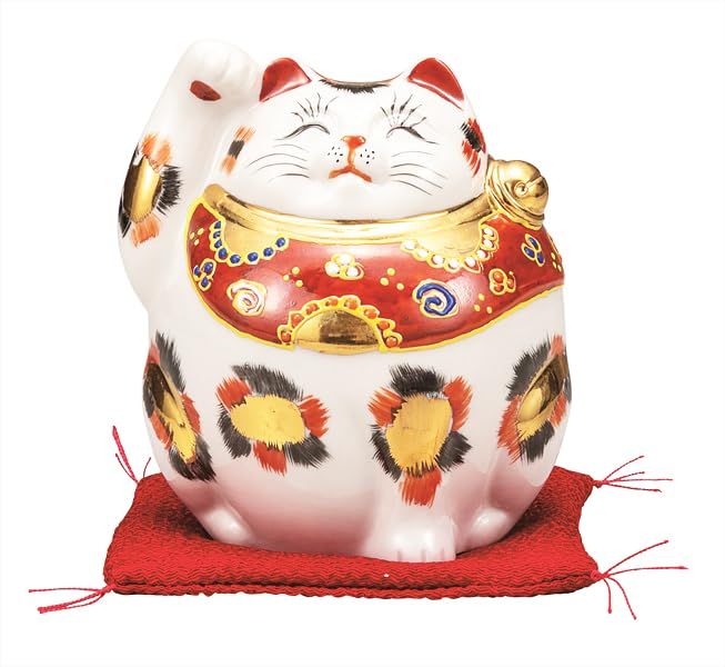 新品 九谷焼いわたや 4号招き猫･金三毛(布団付) K9-1545