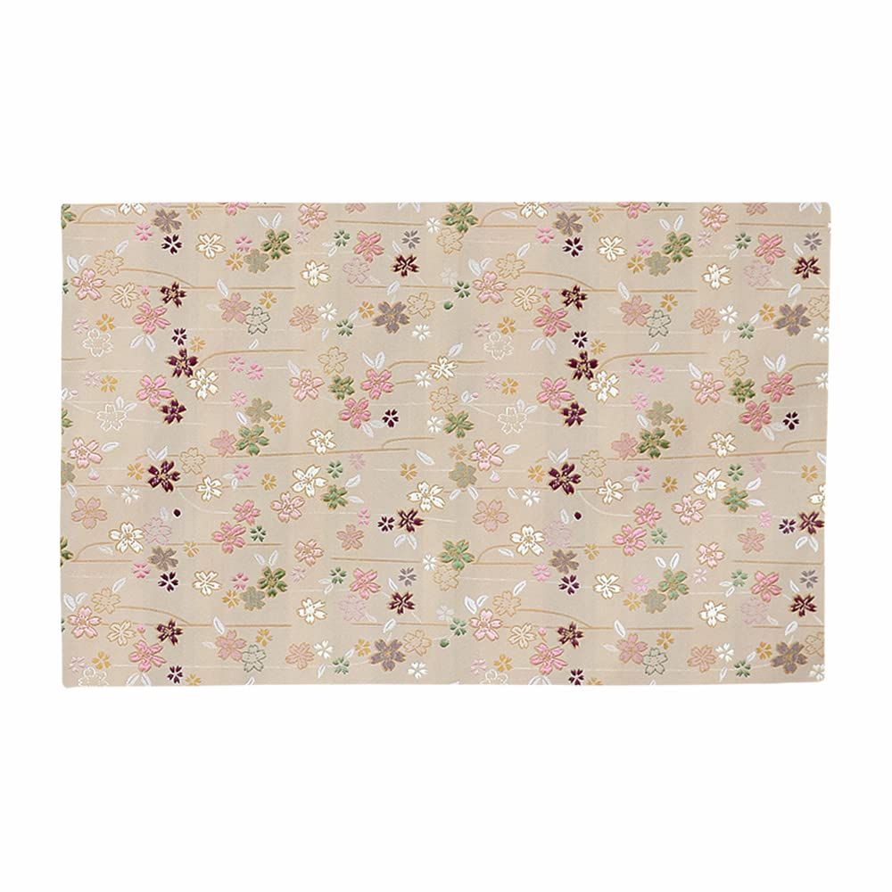 新品 経机掛け（桜柄） 防火 防炎マット 金襴 テーブルマット 縦26cm×横41cm 003.白茶