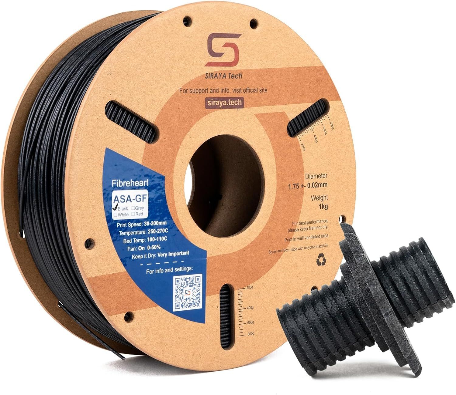 新品 Siraya Tech Fibreheat ASA-GF 3Dプリンターフィラメント - 10%ガラス繊維強化、耐候性 & 耐UV性、高強度 & 高耐熱性、屋外 & 高衝撃用途向け (1kg ブラック)