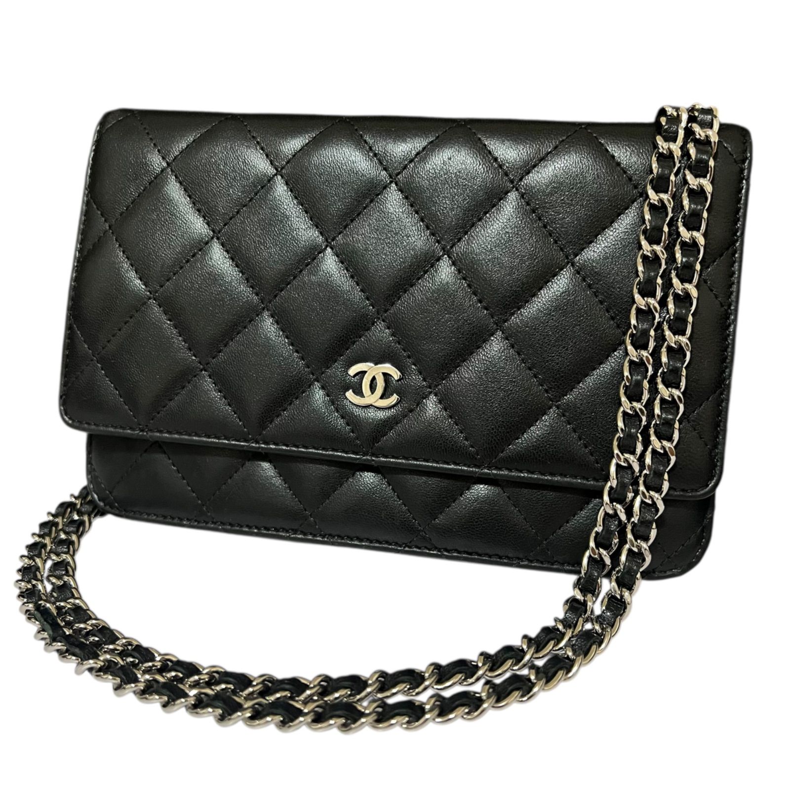 CHANEL シャネル ラムスキン マトラッセ チェーンウォレット 長財布 