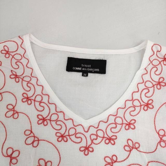 tricot COMME des GARCONS 刺繍 半袖 ブラウス シャツ AD2007 ホワイト レッド レディース トリココムデギャルソン【中古】6-0323S∞ tricot COMME des GARCONS 刺繍 半袖 ブラウス シャツ AD2007 ホワイト