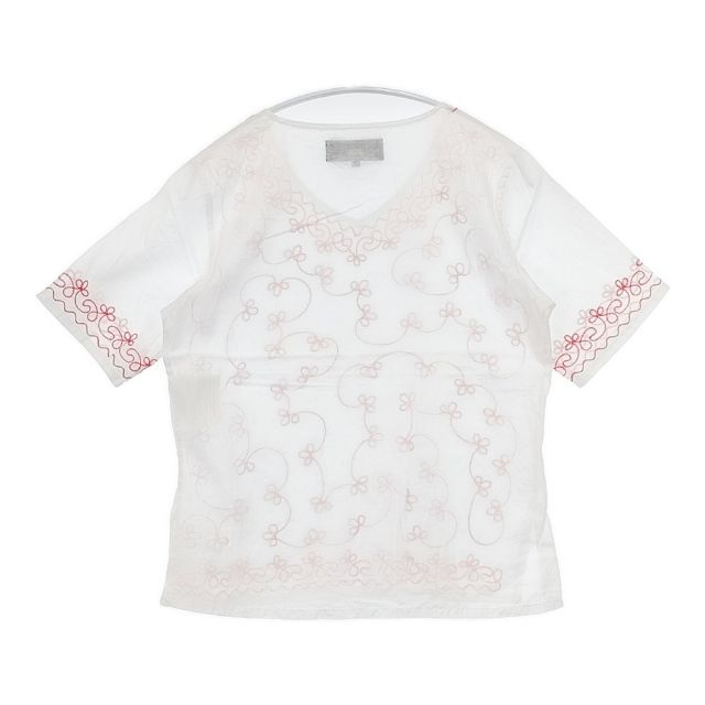 tricot COMME des GARCONS 刺繍 半袖 ブラウス シャツ AD2007 ホワイト レッド レディース トリココムデギャルソン【中古】6-0323S∞ tricot COMME des GARCONS 刺繍 半袖 ブラウス シャツ AD2007 ホワイト