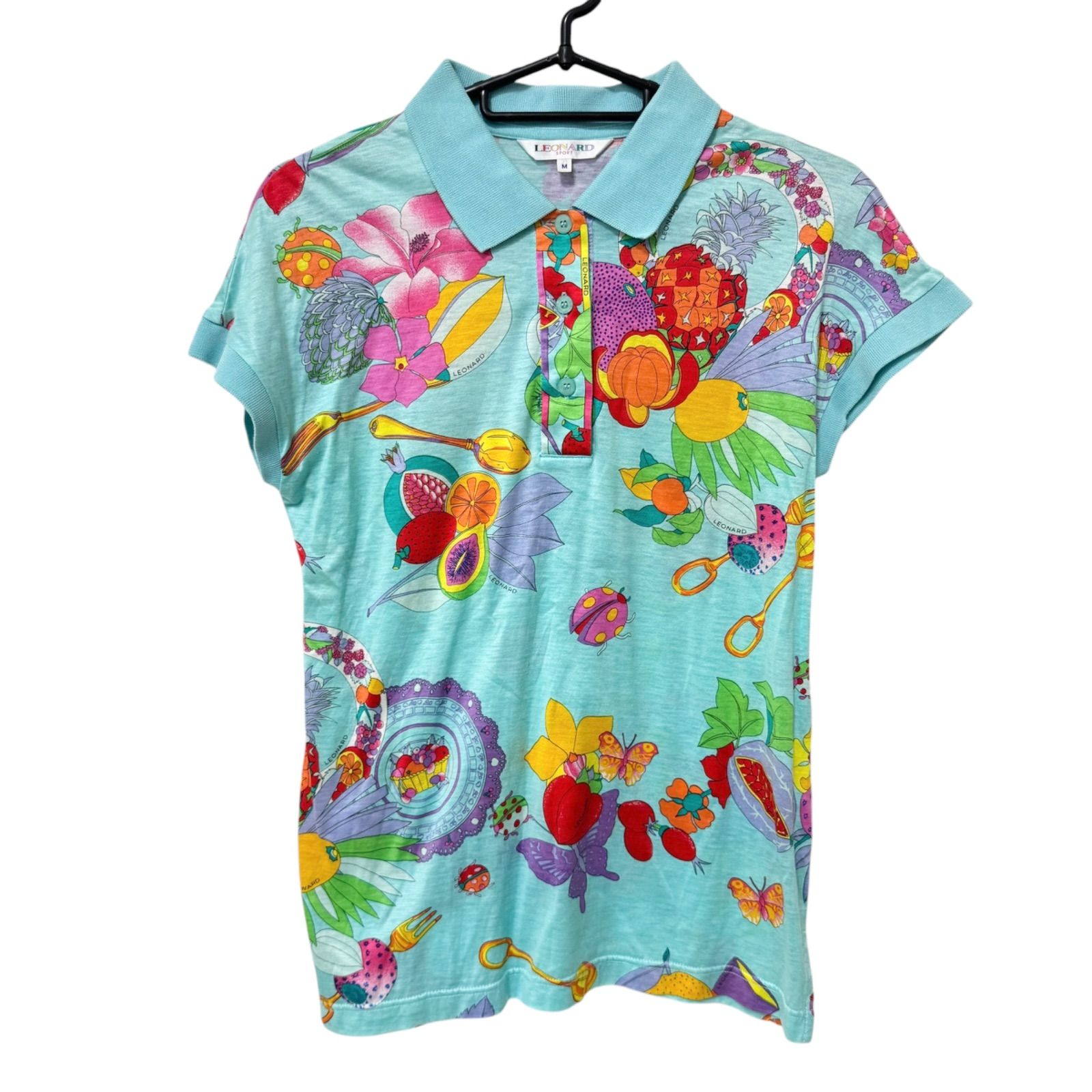 美品】LEONARD レオナール レディース トップス 半袖 花柄 水色 M