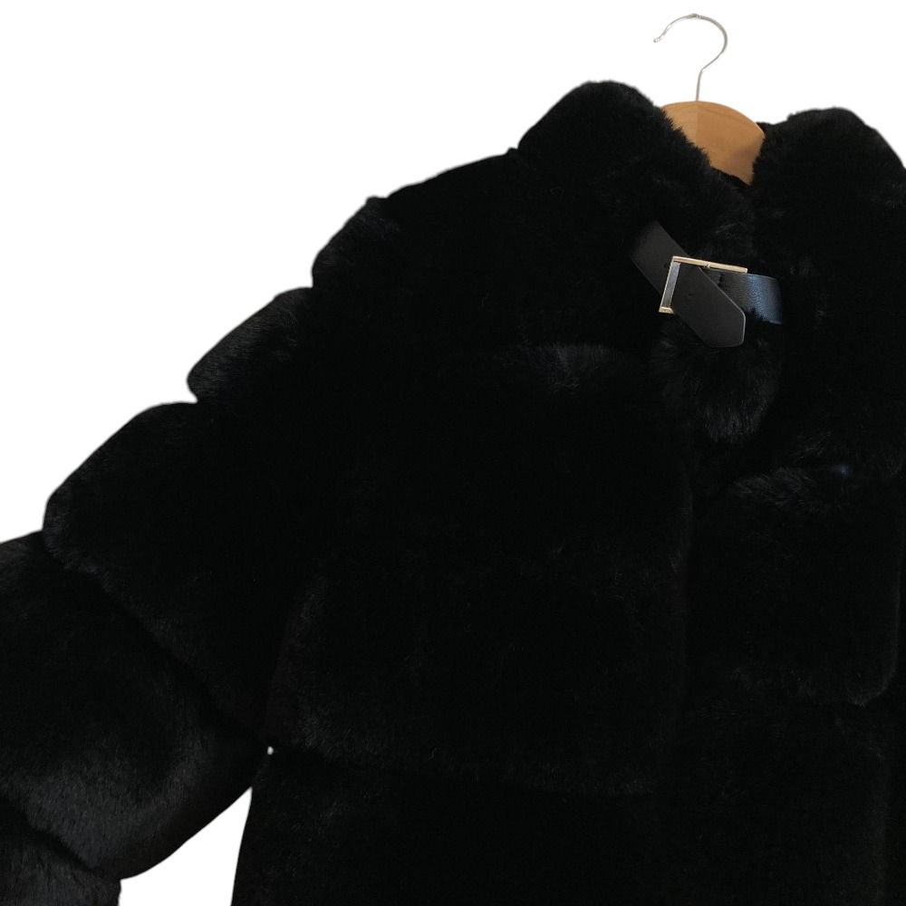 美品 Estella.K エステラケー Faux Fur Coat ボーダーエコファーコート 