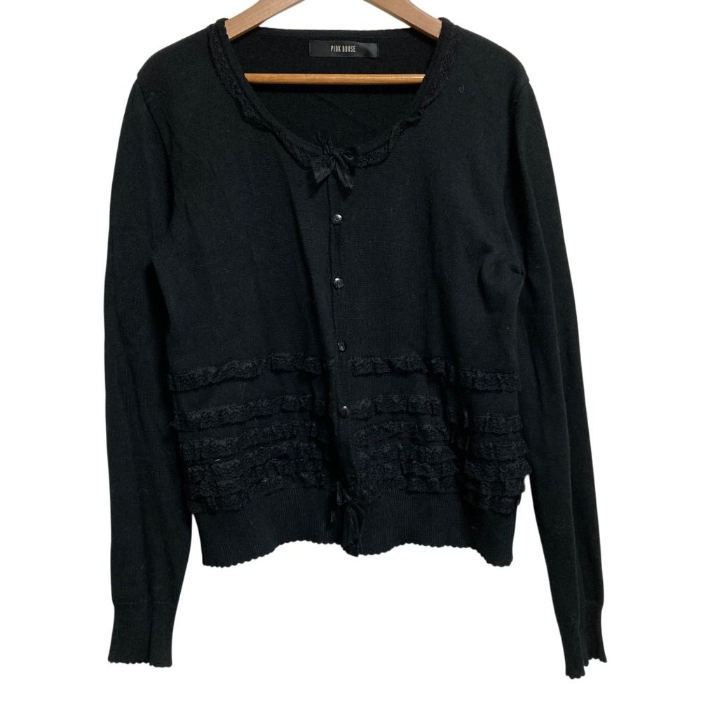 PINK HOUSE ブラックレースカーディガン 美品 PINK HOUSE ピンクハウス リボン レース ニットカーディガン