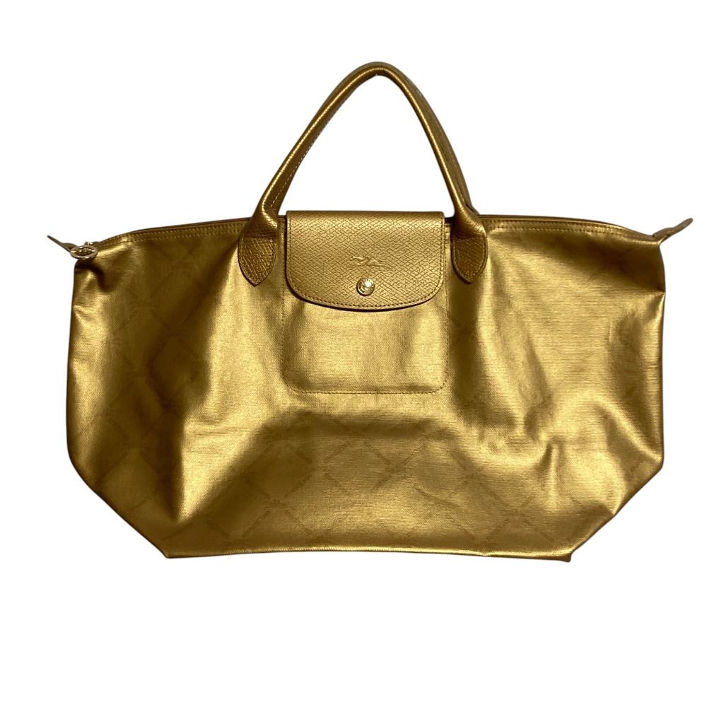 良品 LONGCHAMP ロンシャン コーティング トートバッグ ゴールドカラー 