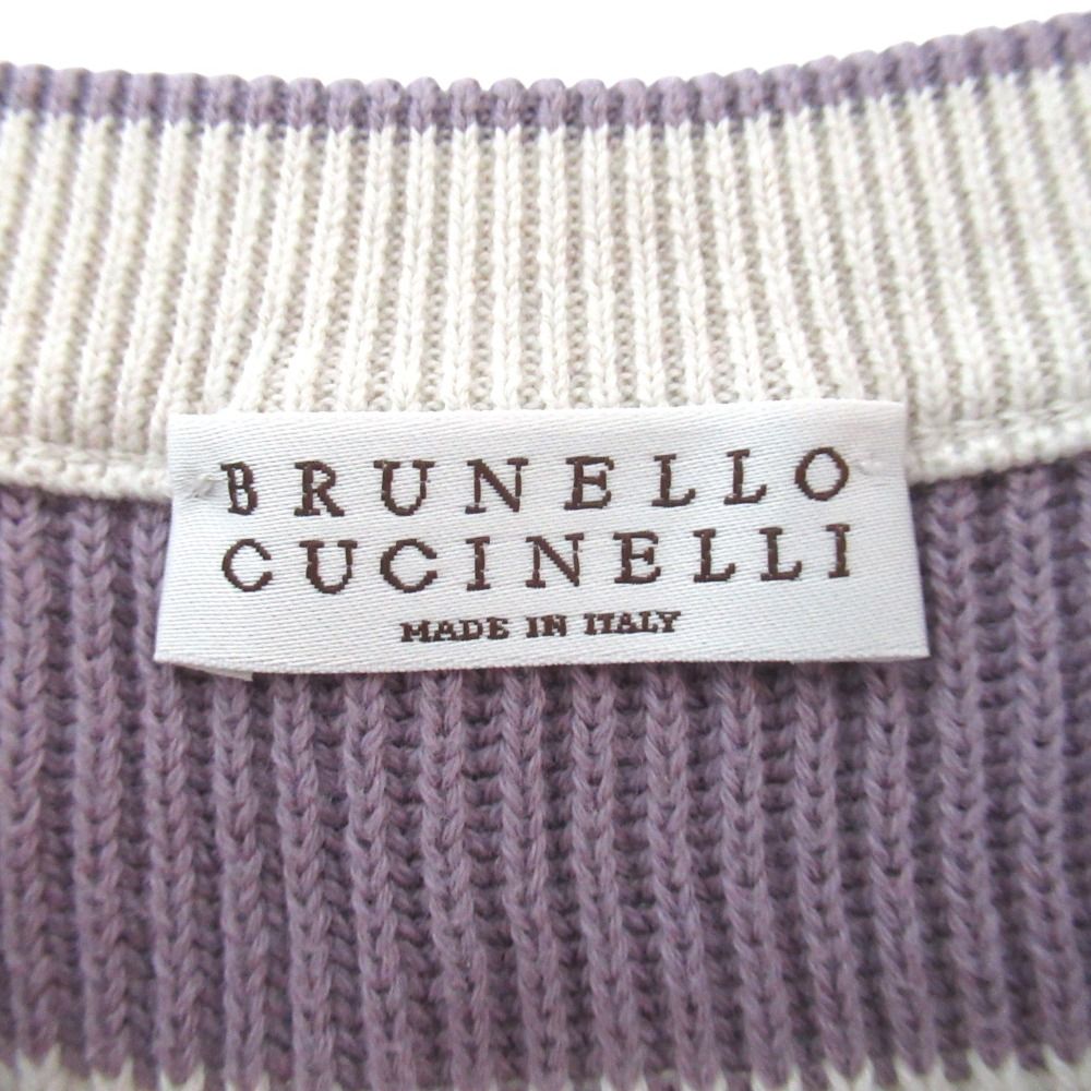 美品 23SS BRUNELLO CUCINELLI ブルネロクチネリ モニーレ装飾 ボーダー柄 長袖 ニット セーター Sサイズ ホワイト×パープル レディース 古着 中古 USED 美品 23SS BRUNELLO CUCINELLI ブルネロクチネリ モニーレ装飾