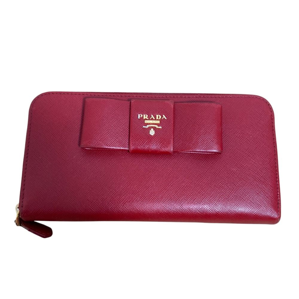 PRADA - 美品 プラダ ロゴ リボン L字ファスナー 長財布 ロング