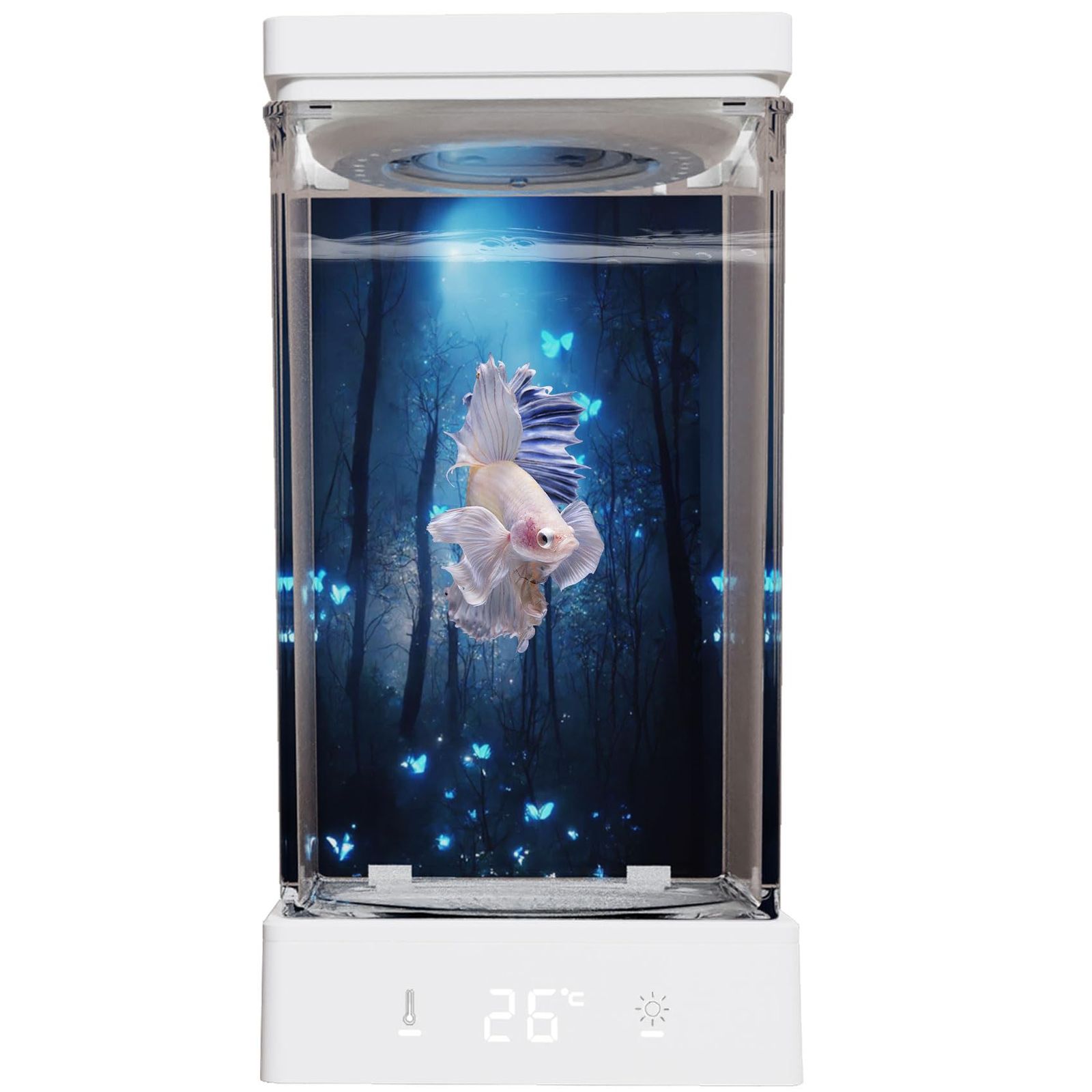 小型ベタ水槽 1.4Lコンパクト水槽キット 20-30°C温度設定 LEDライト 