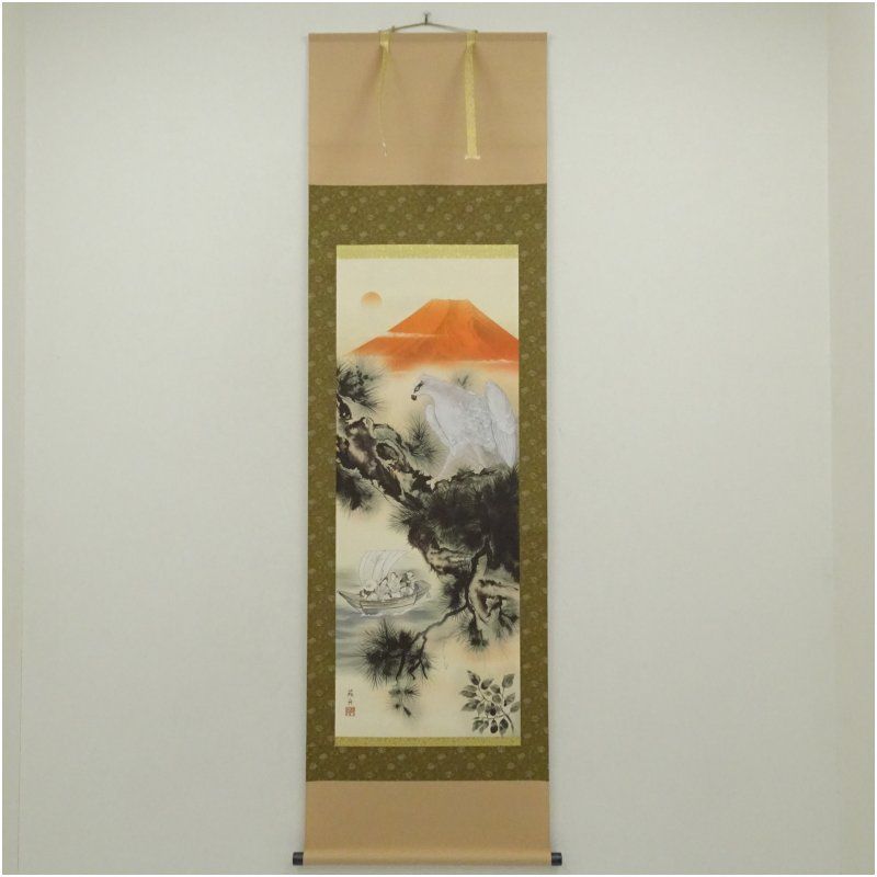 月 庵 筆 絹本彩色画 祝い軸 【七福神に富士図 】 軸先紫檀 月 庵 筆 絹本彩色画 祝い軸 【七福神に富士図 】 軸先紫檀 【公式通販】