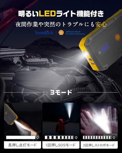 Shell シェル ジャンプスターター 10000mAh大容量 ピーク電流800A 12V