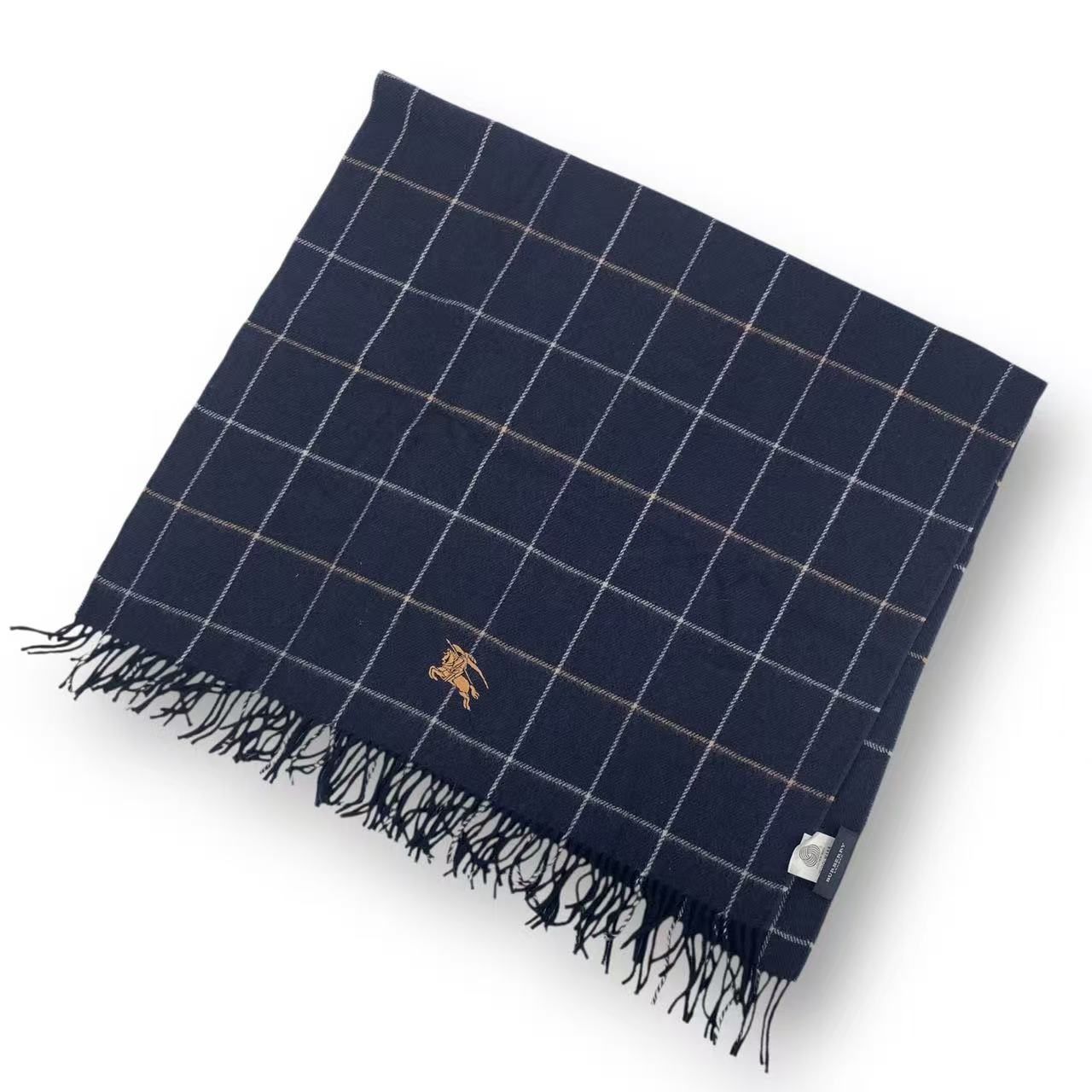 未使用品 BURBERRY バーバリー ひざ掛け ウール ネイビー チェック 箱 