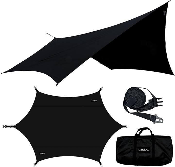 LUNAHA　ヘキサタープ　500×450cm　黒　　難燃　美品　延長ベルト付き LUHANA タープ ヘキサタープ 難燃性ポリエステル 耐水圧8000mm