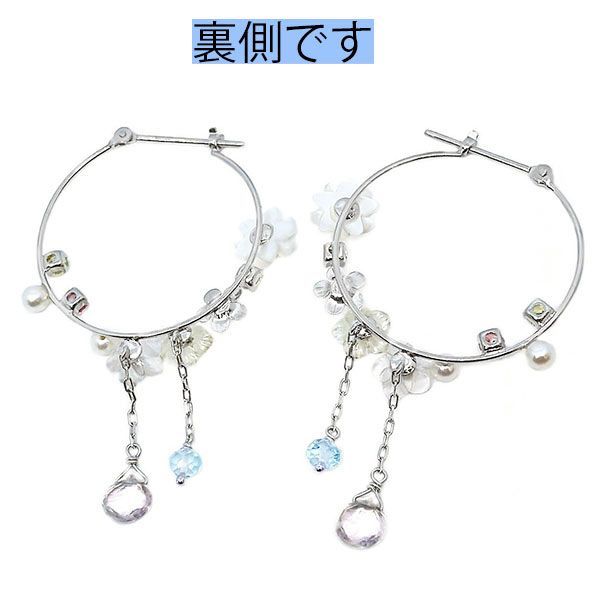 k18wg フラワーデザインピアス シェルジュエリー 宝石 花束 リース 