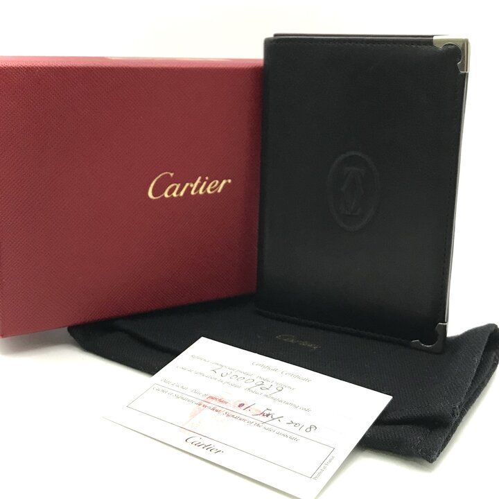 良品 Cartier カルティエ レザー マストライン 名刺入れ カードケース ブランド ファッション 小物 財布 ブラック k6207