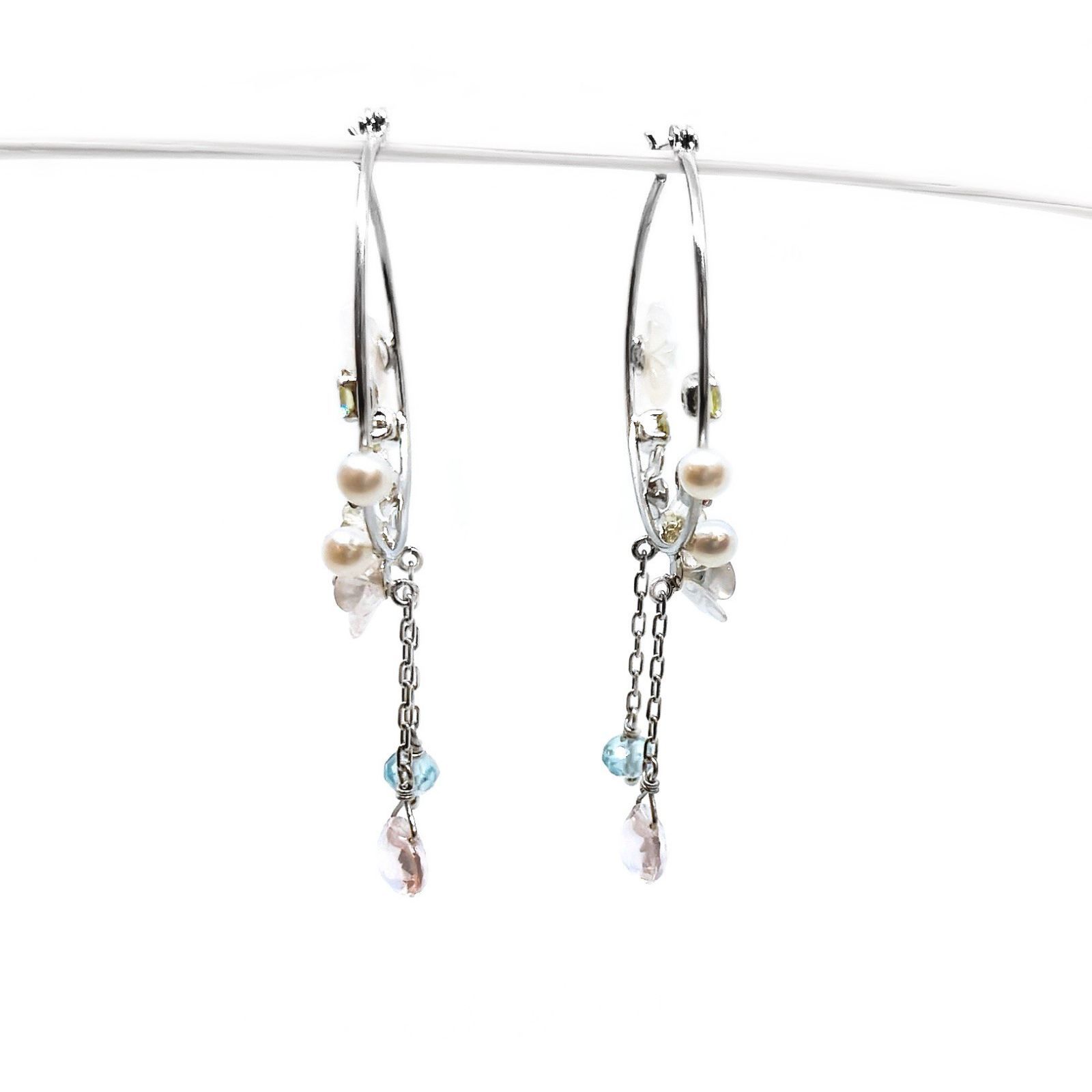 k18wg フラワーデザインピアス シェルジュエリー 宝石 花束 リース 