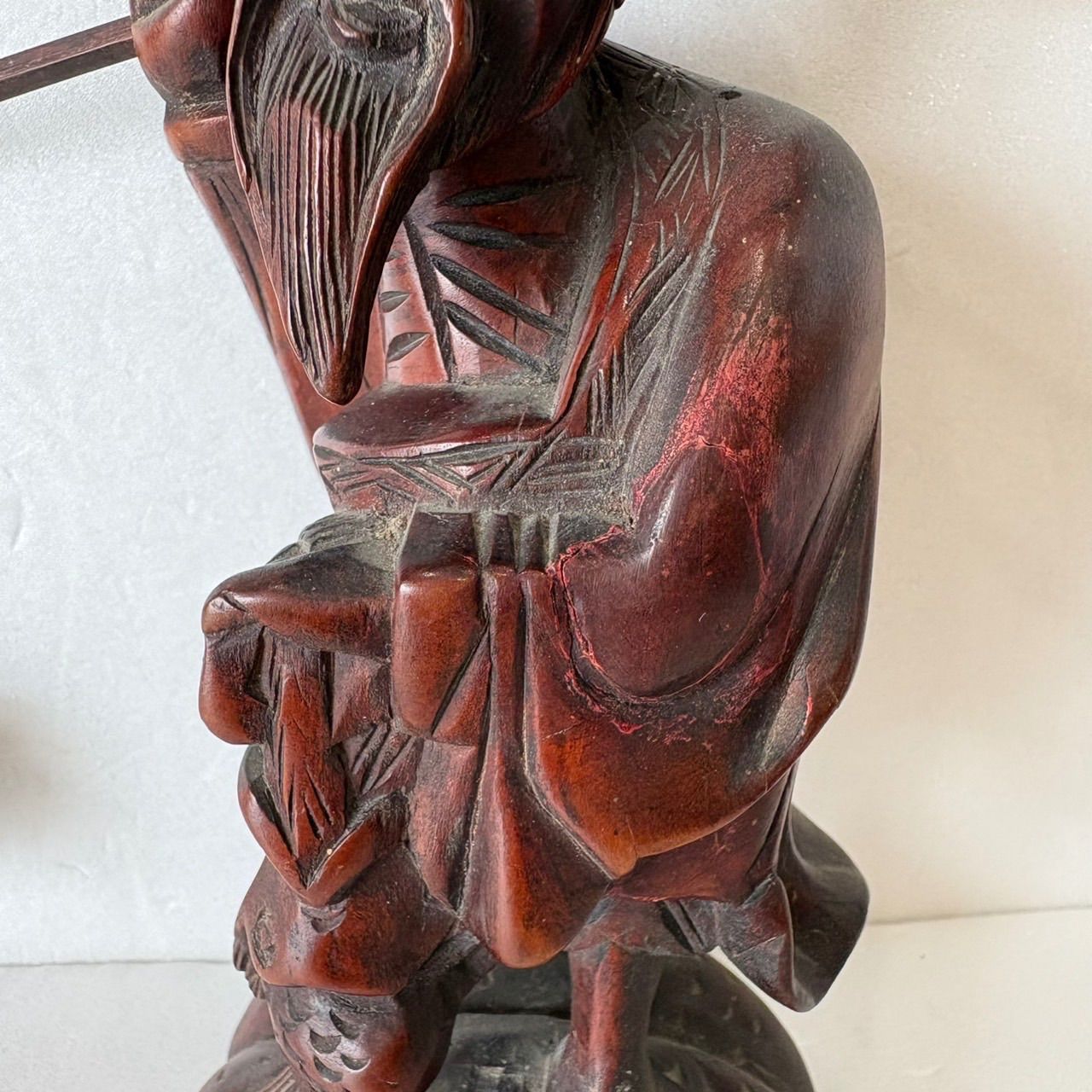 木彫り 老人 置物】仙人 魚釣り 木製 彫刻 美術工芸品 インテリア