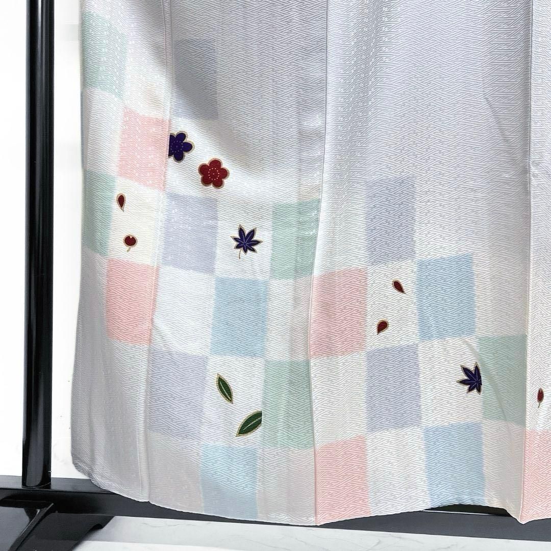 付け下げ 身丈161 裄65 単衣 市松 梅花 楓 正絹 着物 031b p - メルカリ