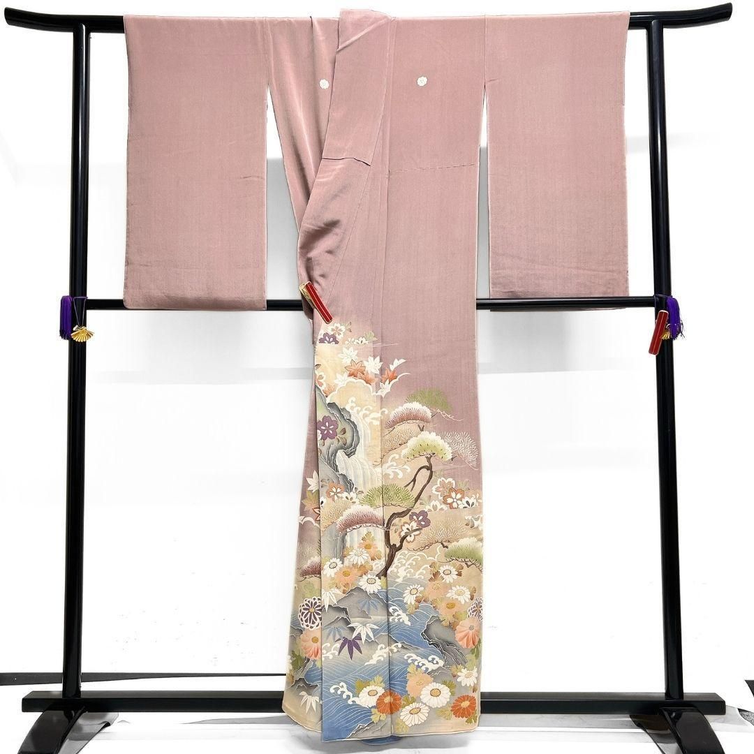 アンティーク相良刺繍刺繍色留袖松菊花桜花正絹着物031b p