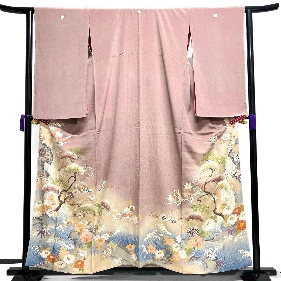 アンティーク 相良刺繍 刺繍 色留袖 松 菊花桜花 正絹 着物 031b p