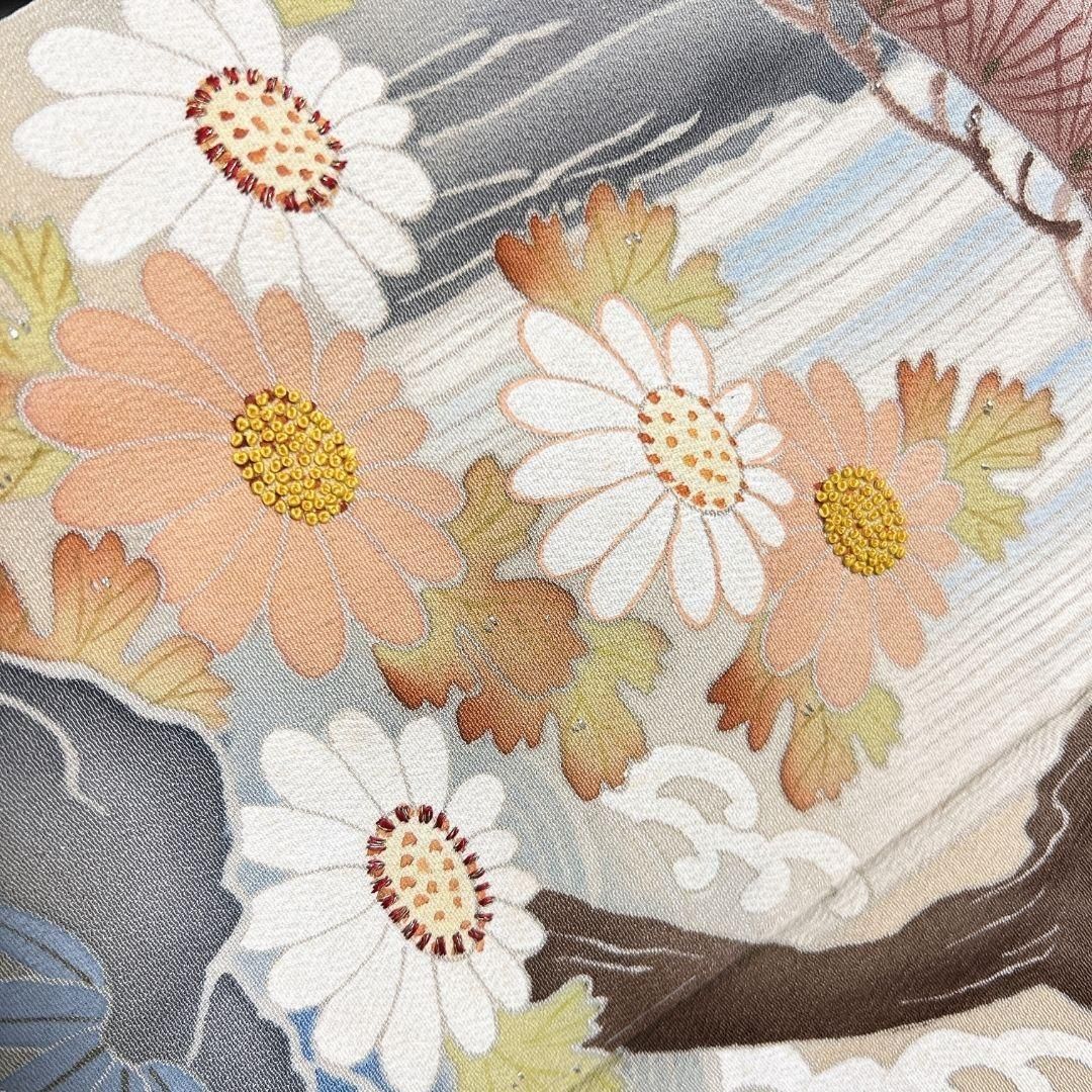 アンティーク　相良刺繍　刺繍　色留袖　松　菊花桜花　正絹　着物　031b p アンティーク 相良刺繍 刺繍 色留袖 松 菊花桜花 正絹 着物 031b p