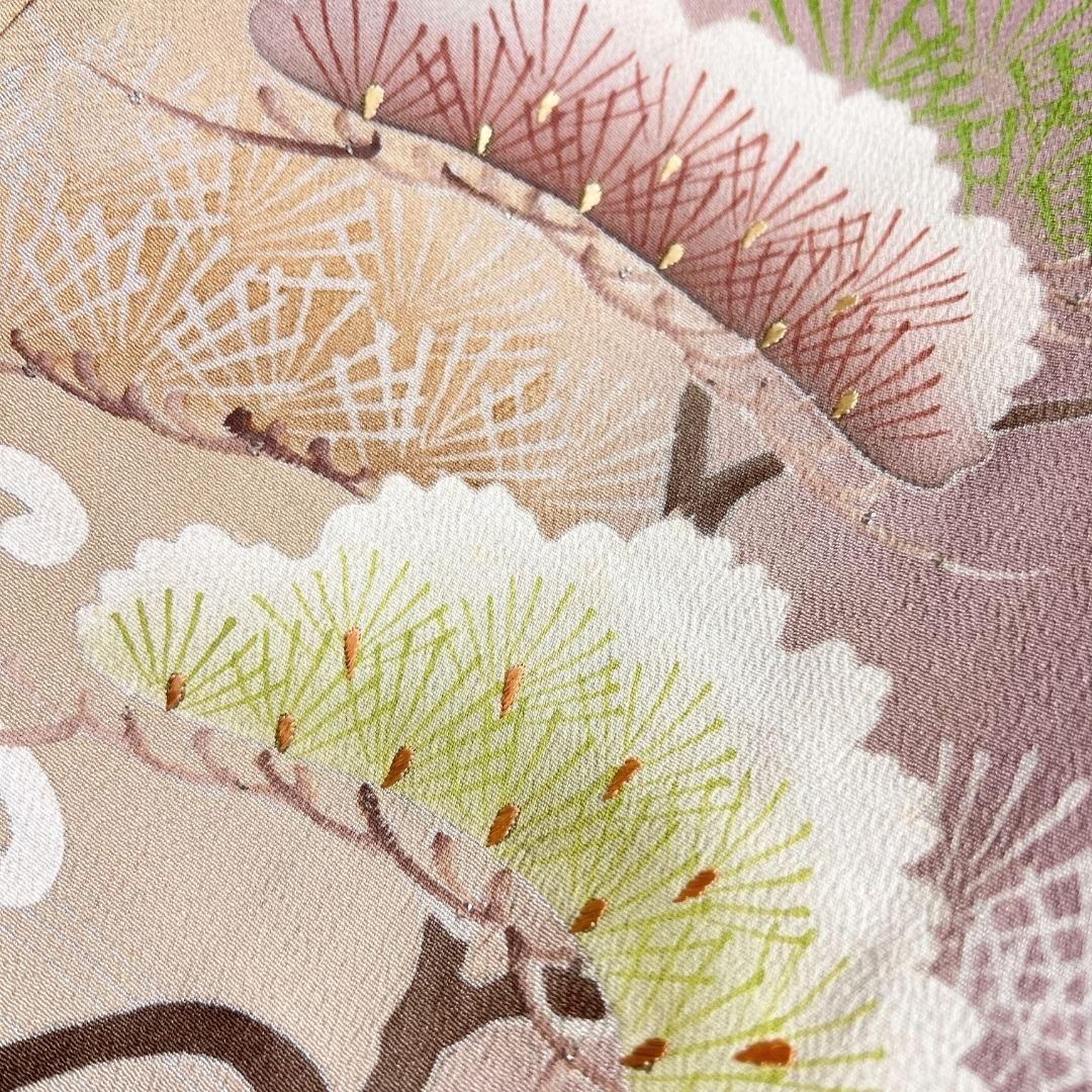 アンティーク　相良刺繍　刺繍　色留袖　松　菊花桜花　正絹　着物　031b p アンティーク 相良刺繍 刺繍 色留袖 松 菊花桜花 正絹 着物 031b p