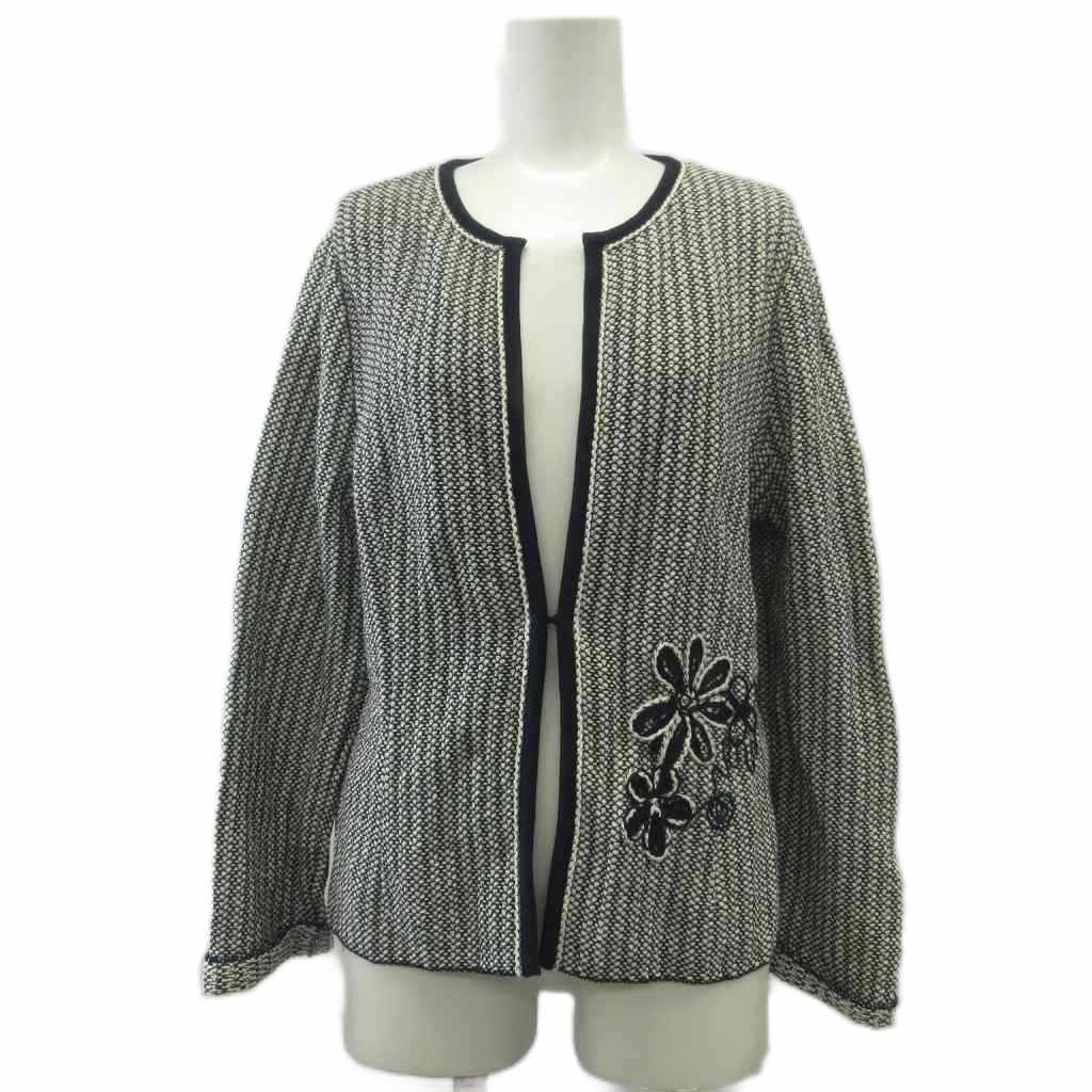 ハナエモリ HANAE MORI ニットカーディガン 麻 リネン 38 バイカラー 