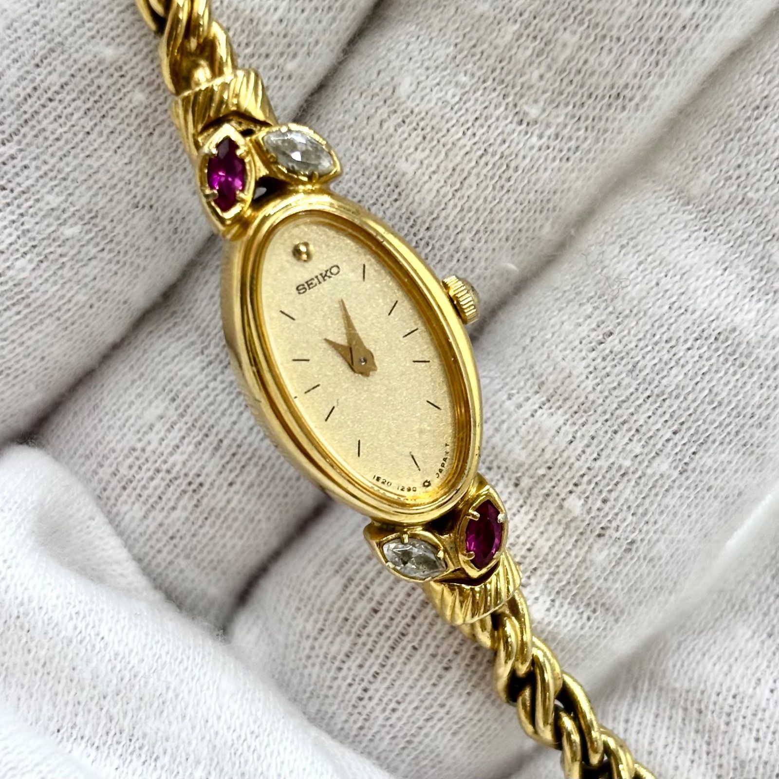 美品】SEIKO セイコー ブレスレットウォッチ 腕時計 ルビー 4P 石
