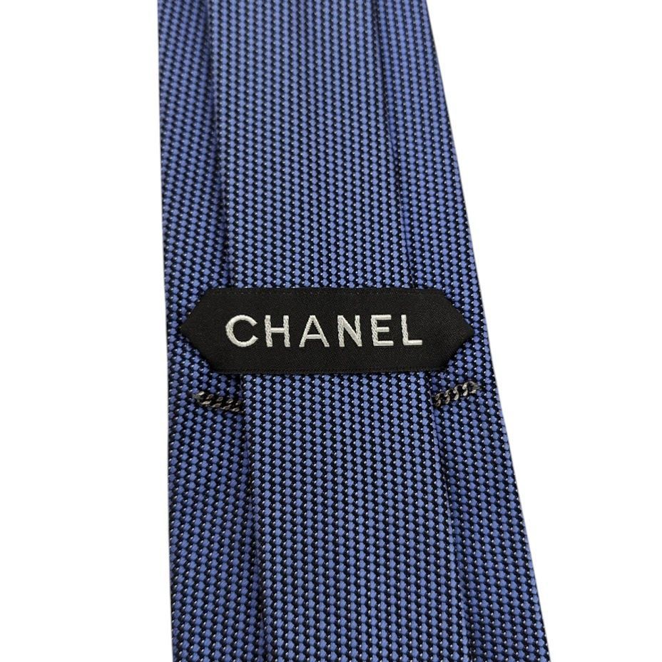 CHANEL シャネル ココマーク刺繍 ワンポイント シルク ネクタイ ブルー