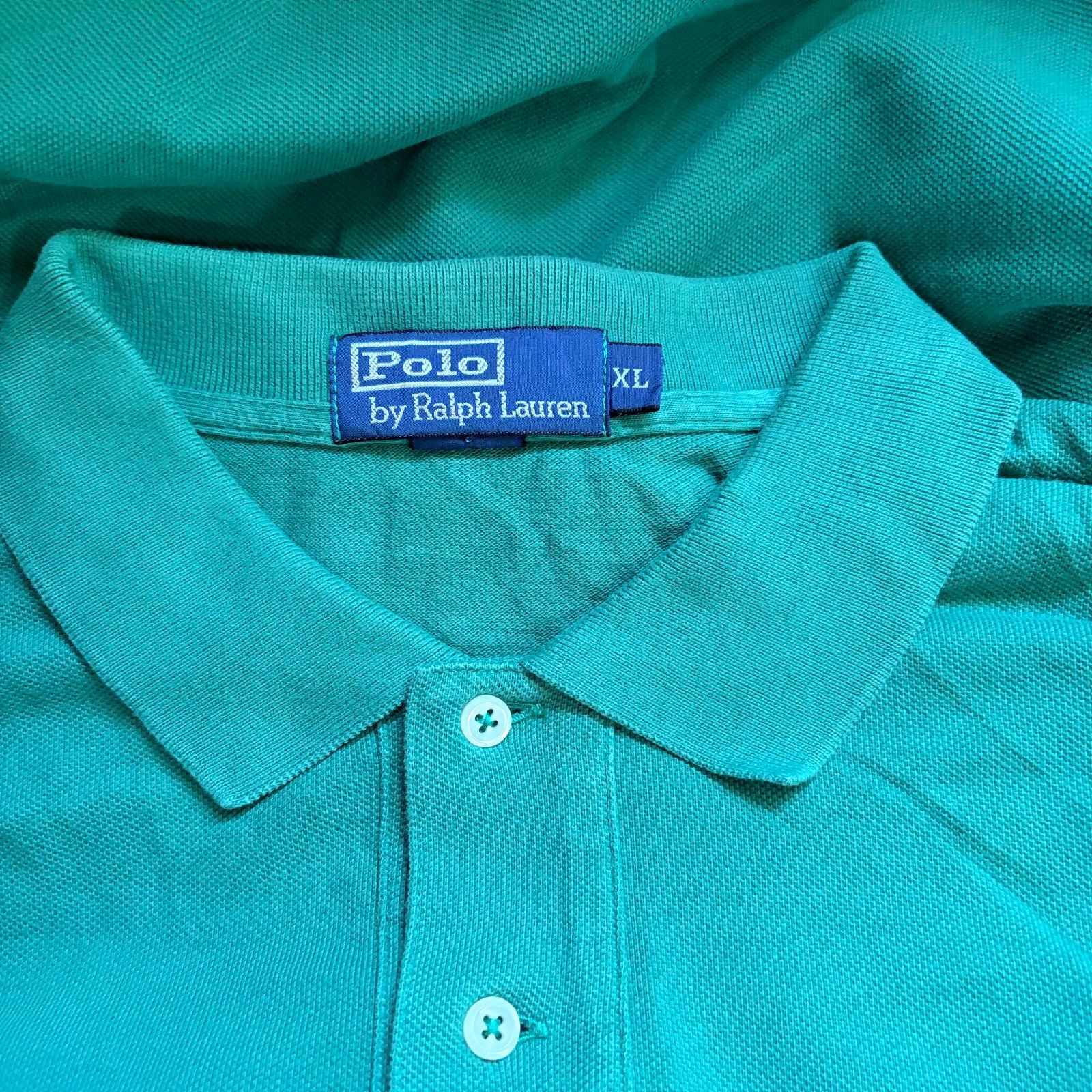 ポロラルフローレン 長袖 ポロシャツ グリーン XL 90s 香港製 古着 