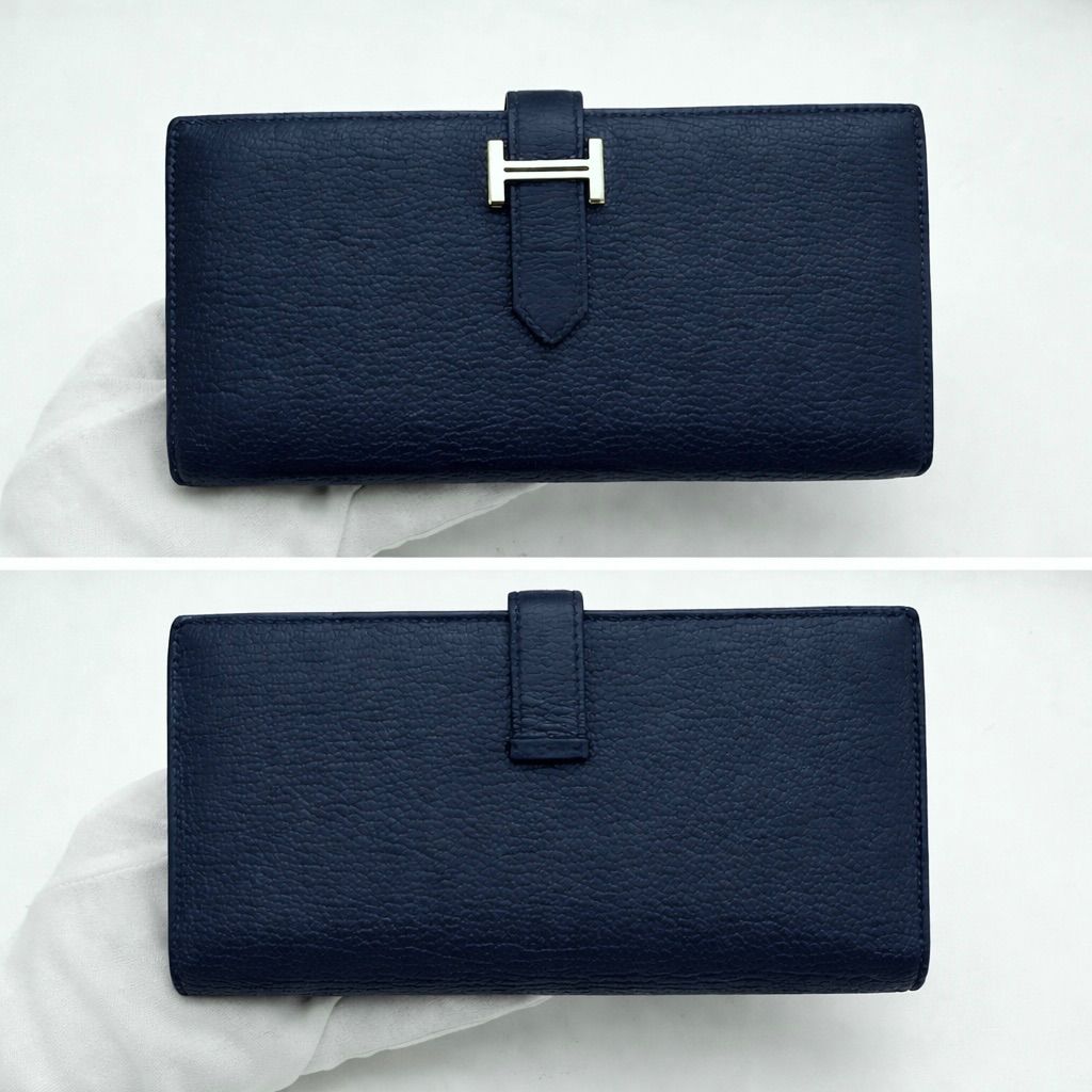 エルメス べアンスフレ ネイビー×ピンク バイカラー Hermes 財布 長