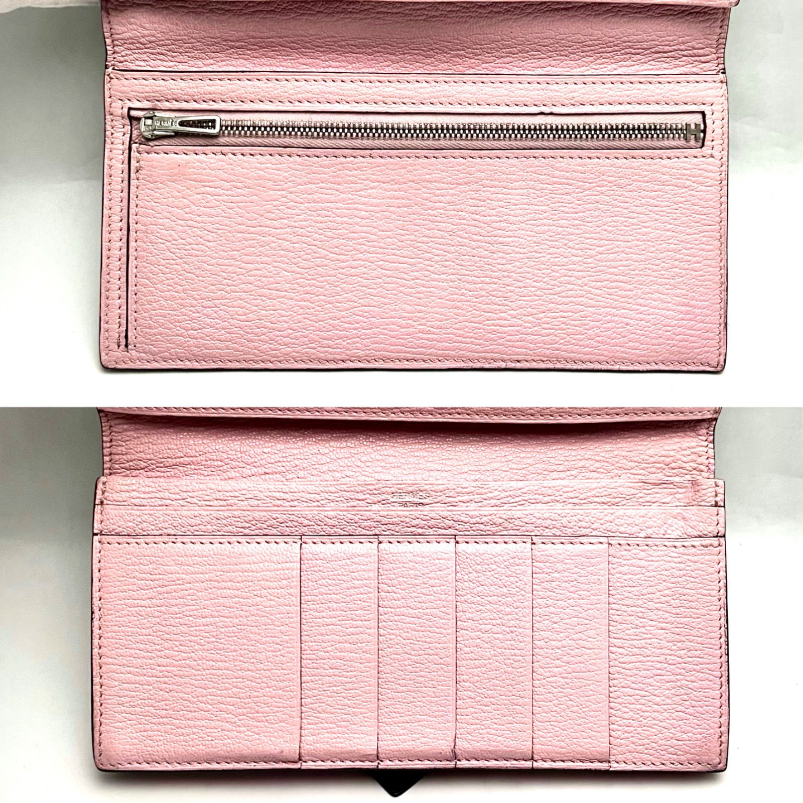 エルメス べアンスフレ ネイビー×ピンク バイカラー Hermes 財布 長