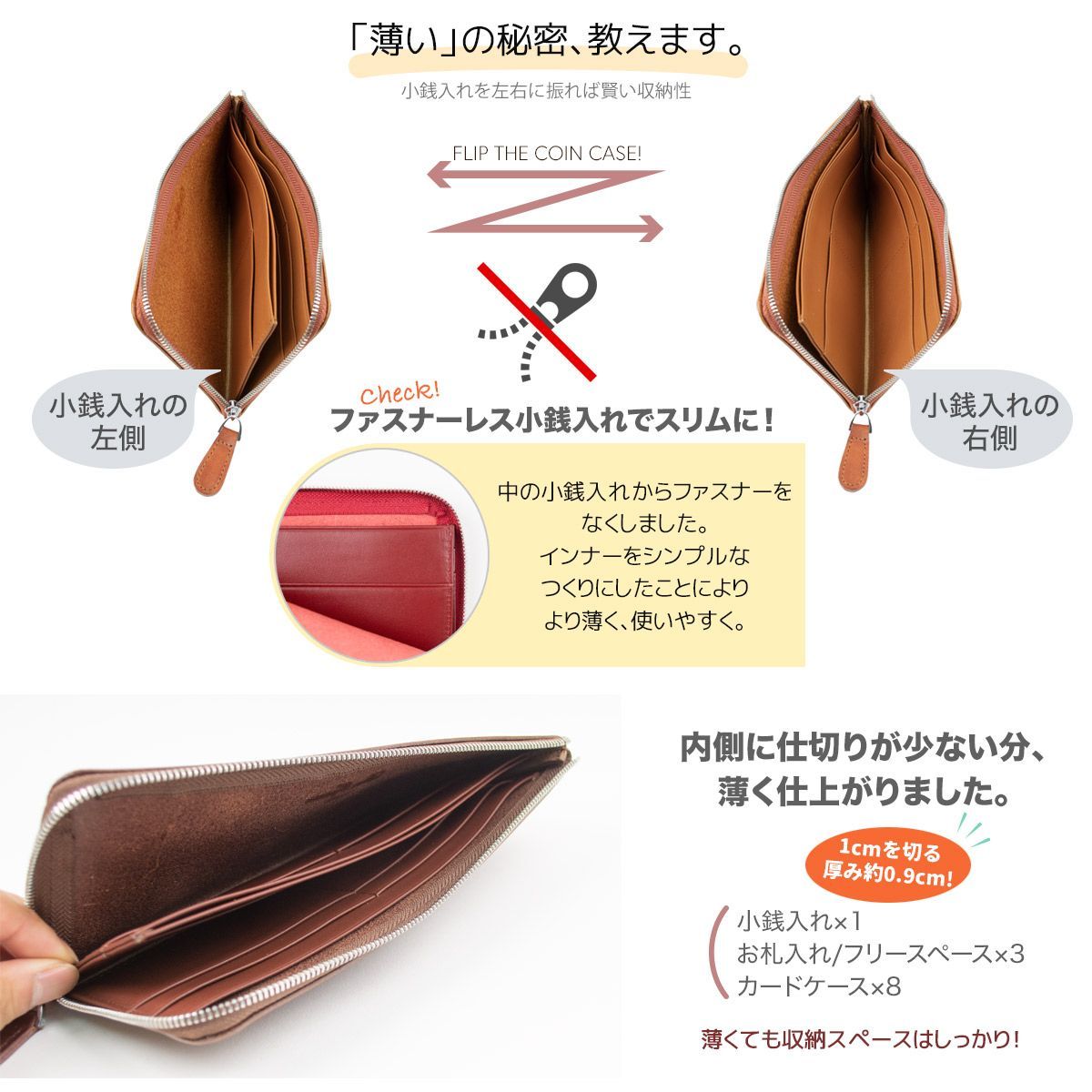 長財布 本革 L字ラウンドファスナー イタリアンレザー 薄型 ウォレット 