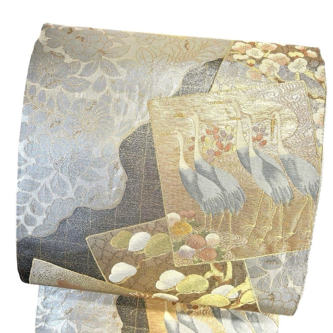 袋帯 辻ヶ花 色紙 菊花 七宝 鶴 金糸 銀糸 着物 032b p - メルカリ