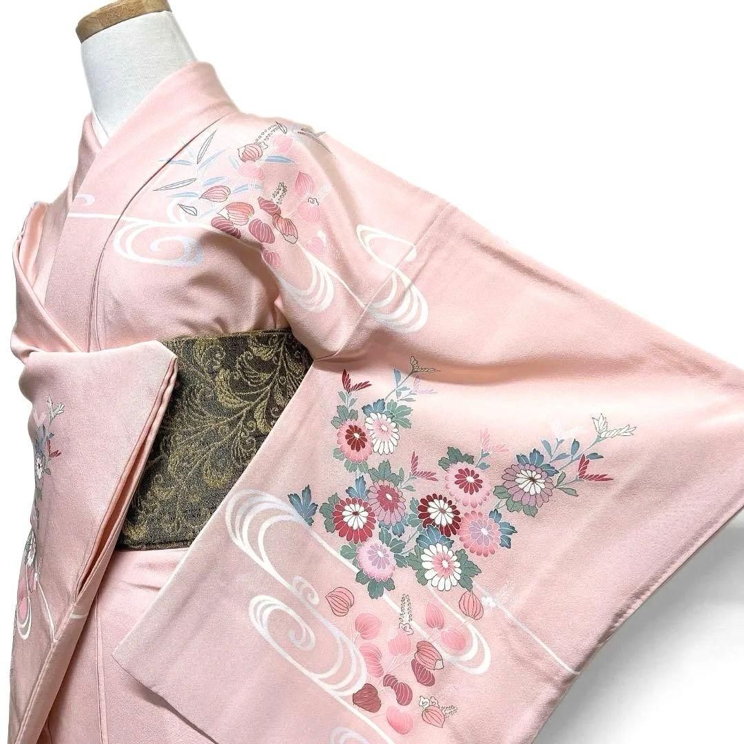 女性和服、着物 訪問着 作家もの 身丈163 裄65 花模様 正絹 着物 032b p
