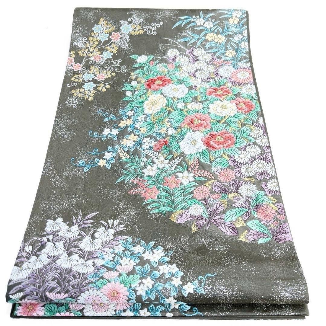 袋帯 唐織 市松模様 牡丹 小鳥 花模様 金糸 着物 帯 033k 【公式通販】
