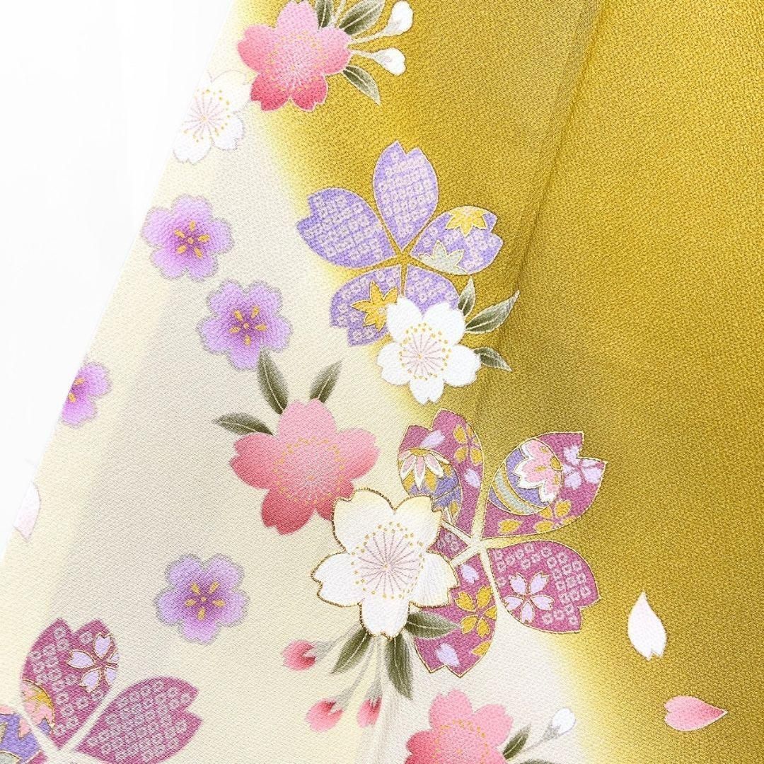 振袖 身丈169 金駒刺繍 ちりめん 桜花 鞠 花びら 正絹 着物 033b p 