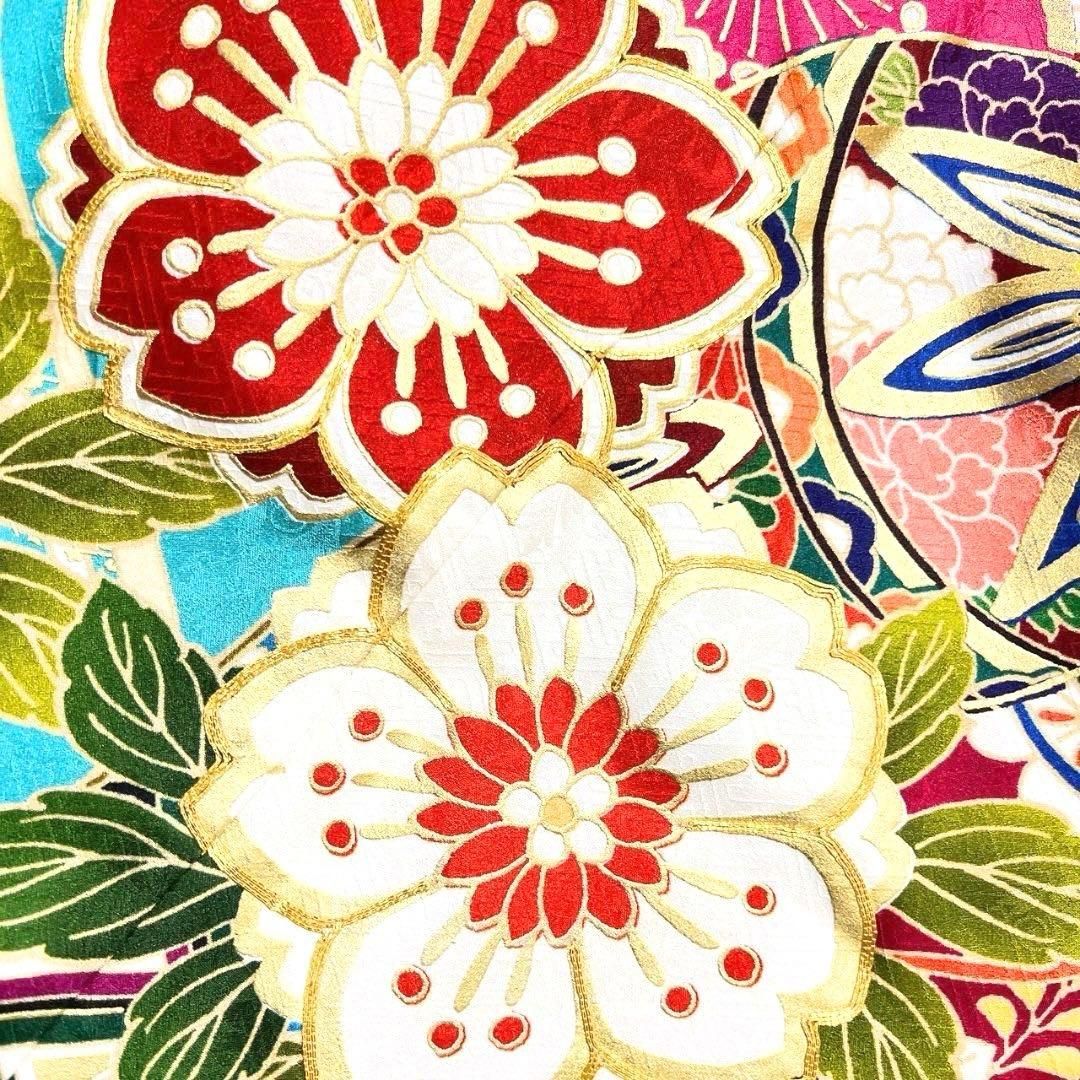 振袖 身丈167 金駒刺繍 金彩 梅花 桜花 菊花 正絹 着物 033b p - メルカリ
