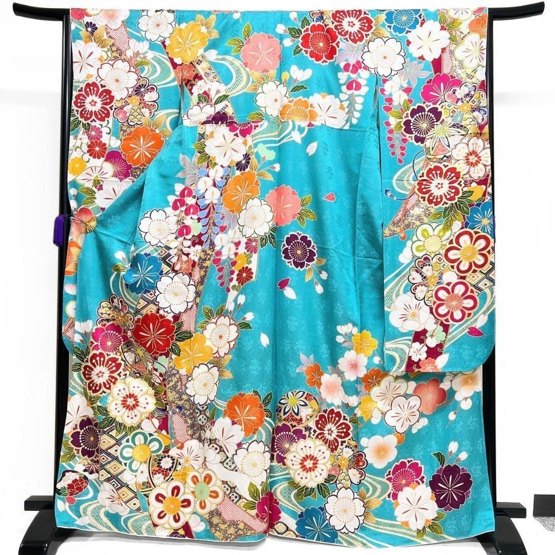振袖 身丈167 金駒刺繍 金彩 梅花 桜花 菊花 正絹 着物 033b p 【公式