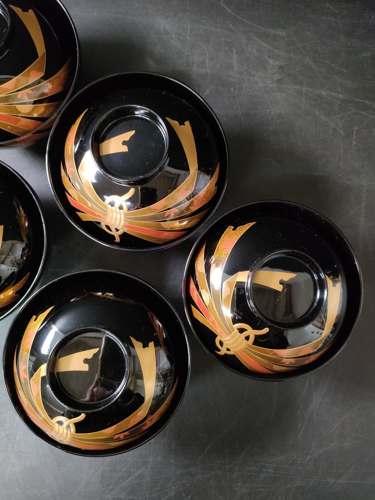 F13-09/輪島塗/のし蒔絵 吸物椀 5客/骨董/漆塗/漆器/吸物椀/蓋茶碗
