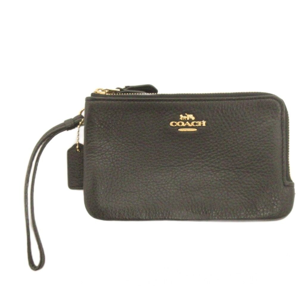 コーチ COACH Wジップ ポーチ 6649 レザー 黒 ブラック - メルカリ