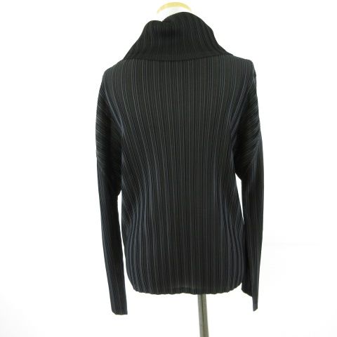 PLEATS PLEASE ブラック ストライプ タートルネック長袖カットソー プリーツプリーズ PLEATS PLEASE イッセイミヤケ カットソー 長袖