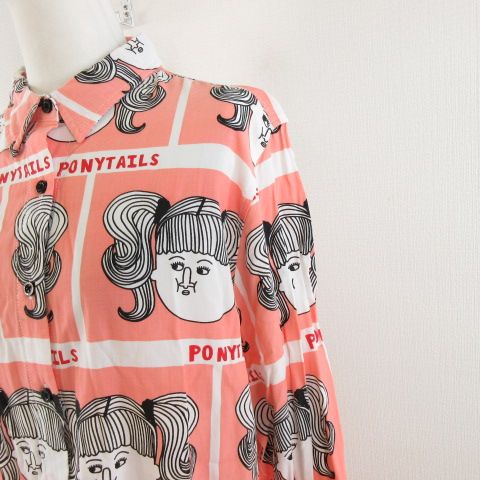 レイジーオーフ LAZY OAF シャツ ブラウス 長袖 総柄 ピンク SM *A90 