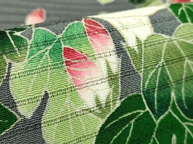 平和屋本店＊極上　夏物　九寸名古屋帯　絽縮緬　朝顔　金彩　薄い藍墨茶色地　逸品　DZAB5718kh6 平和屋本店＊極上 夏物 九寸名古屋帯 絽縮緬 朝顔 金彩 薄い藍墨茶色地