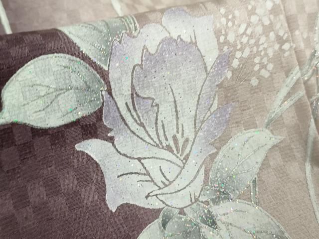 平和屋本店●極上　訪問着　枝花文　市松地紋　暈し染め　銀彩　逸品　DZAB5809kh6 平和屋本店○極上 訪問着 枝花文 市松地紋 暈し染め 銀彩 逸品